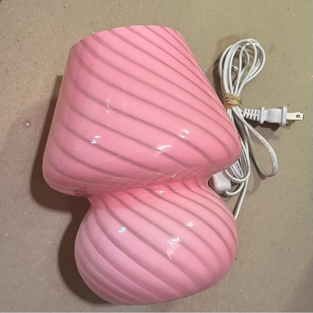Blown cased glass pink white swirl bedside/bathroom glo lamp 7”H fairy pastel.